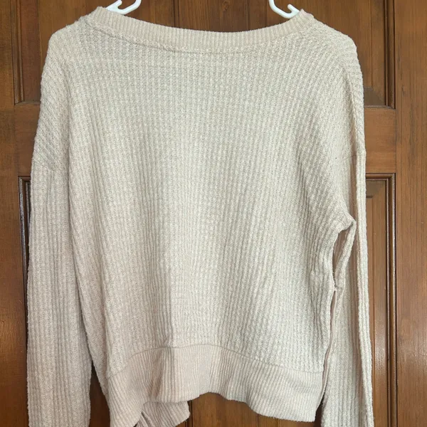 Tan Waffle Knit Long Sleeve Top - Image 2