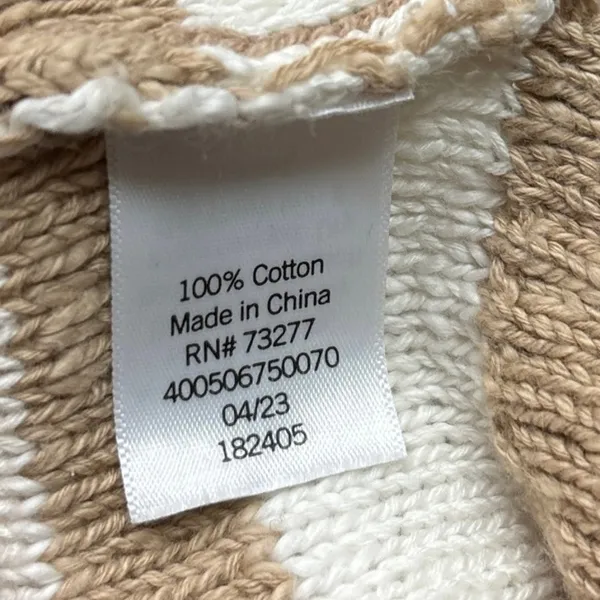 Sonoma Brown Beige Striped Print Cotton Collar Long Sleeve Sweater Top Size M - Image 7
