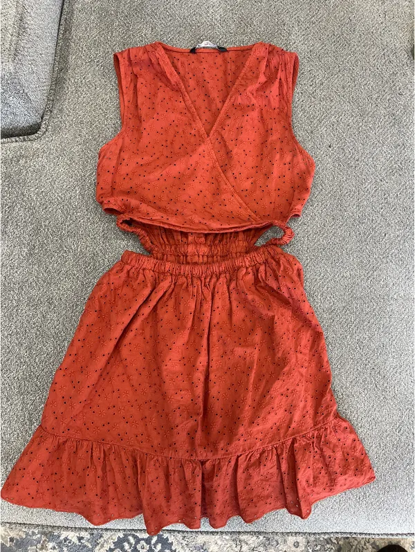 ZARA Eyelet Embroidered Mini Dress Burnt Orange - Image 2