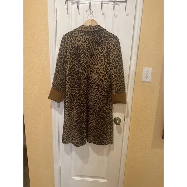 Zara Join Life Leopard Print Faux Leather Overcoat M Open Front Lined Pockets - Image 12