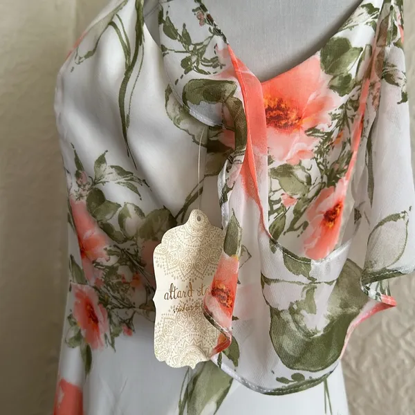 Altar’d State White Coral Pink Orange Floral Maxi Dress Flutter Ruffle Knoll NWT - Image 5