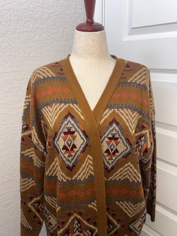 Savanna Jane Geometric Aztec Print Long Open Front Cardigan Sweater Size 2X - Image 2