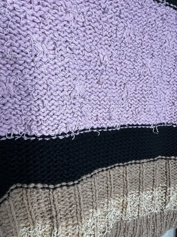 Urban Outfitters Beau Boat neck Striped Colorblock‎ Knit Textured Ballon Sleeve Crop Sweater - Image 7