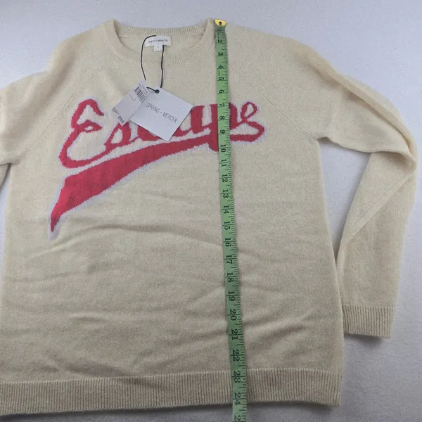 SPRING + MERCER NWT Cream Cashmere Sweater Red‎ Escape Script Logo Size Large Red - Image 9