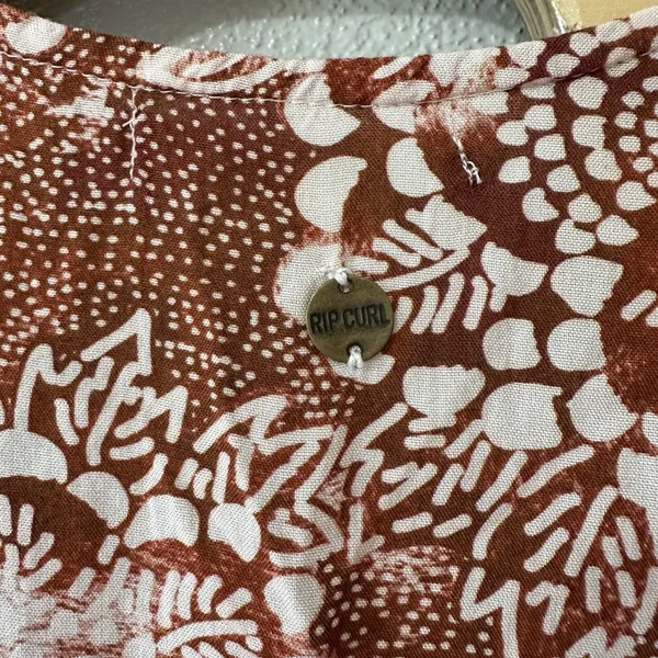 Rip Curl Dress Size Small Brown Ivory Floral Short Sleeve Wrap V-Neck Maxi‎ Boho - Image 9