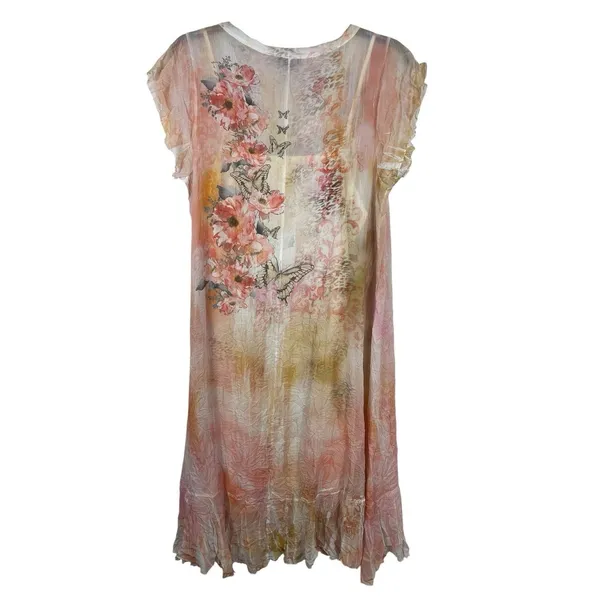 Fairycore Whimsical Butterfly Boho Floral Maxi Dress Crinkle Sheer Romantic XL - Image 6
