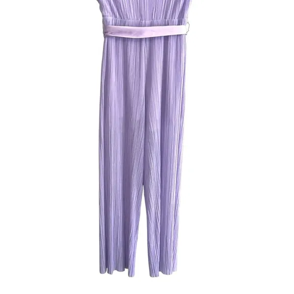 Alice + Olivia Mitsue Plissé Jumpsuit 2 Lilac Pleated Wide Leg Belted - Image 7