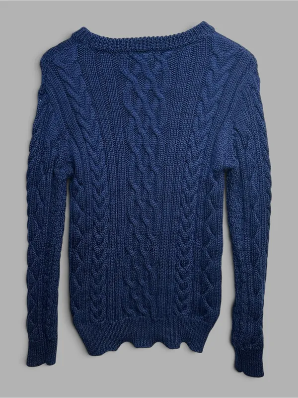 WoolOvers Women’s Small Navy Blue 100% Wool Cable Knit Sweater - Image 4