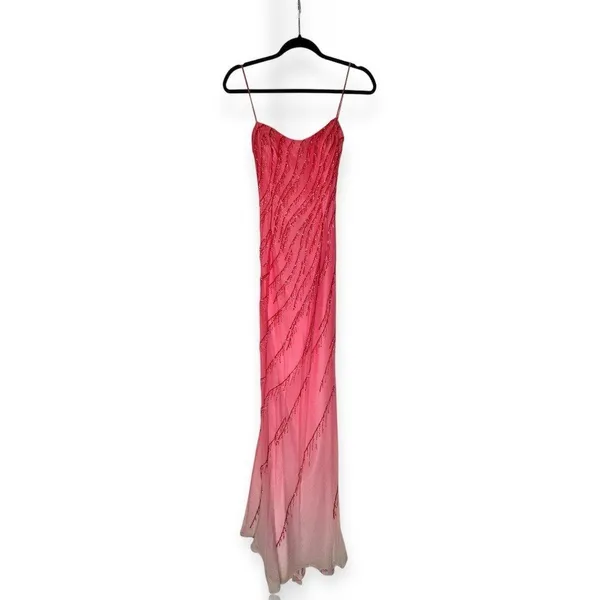 Vintage Y2K Maxi Gown Womens Pink Ombre Beaded Sequin - Image 4