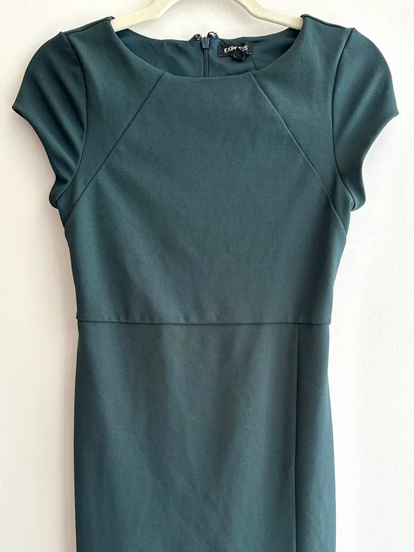 Express Cap Sleeve Fitted Sheath Business Casual Work Dress, Emerald Green, XS - Image 2