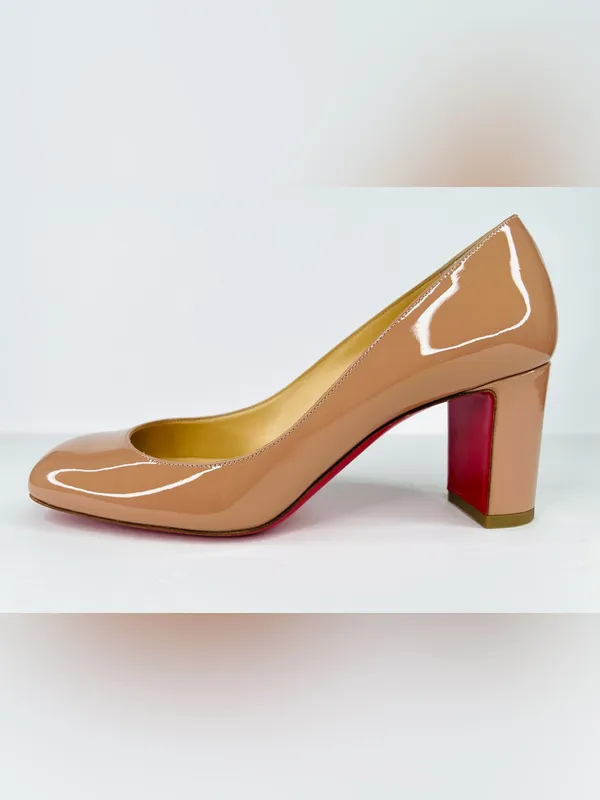 Christian Louboutin Cadrilla 70mm Block Heel Nude Patent Leather Pumps EU 36.5 - Image 8