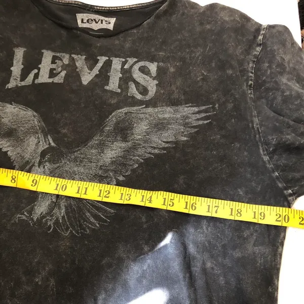 Y2K Black faded acid wash graphic tee t-shirt eagle wings gothic punk rock emo streetwear 100% cotton-L Measurement in pics - Image 5