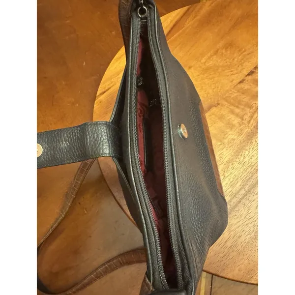 Brighton Black Pebbled Leather Hobo Silver Heart Detail Small Handbag Purse - Image 8