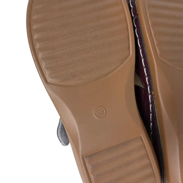 Orthopedic Faux Leather Burgundy Slip On Wedge Sandals Comfort Shoes Size 39 - Image 7