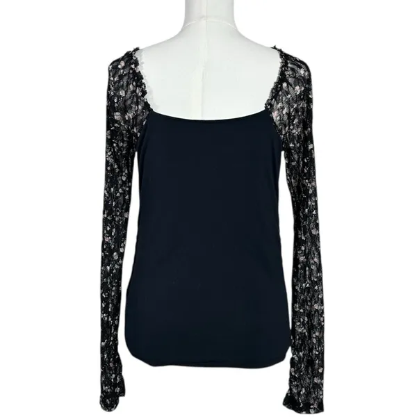 Free People Dainty Coquette Scoop Neck Josie Long Lace Sleeve Top Black Large - Image 9