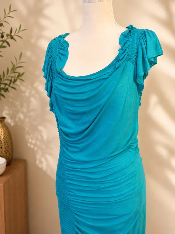 Gianni Bini Teal Modal Silk Ruched Dress L - Image 2