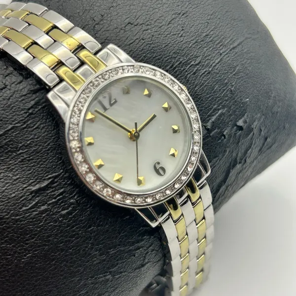 Women’s Two-tone Mother Pearl Gold Studded Dial Watch Working New Battery - Image 3
