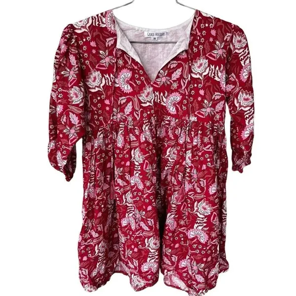 Grace Holiday Sully Dress Red Floral XS - Image 2
