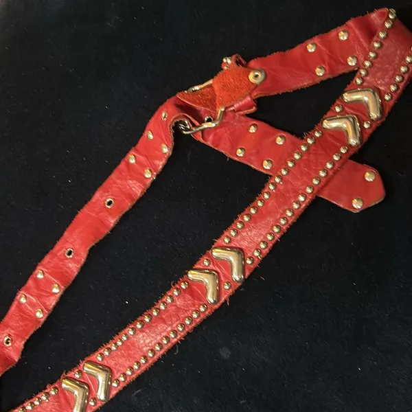 Non-Signe 1960s‎ Vintage Heavy Belt SOFT Leather RED/Silver Studded/FAT CHEVRON - Image 8