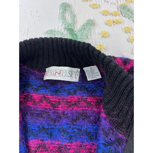 Vintage Kerri Kelsey Mohair Wool Zip Cardigan Sweater‎ Pink Purple Chevron Small - Image 5