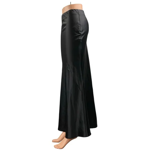 NEW Commense Women's Black Silky Satin Elastic Waist Maxi Mermaid Slip Skirt XS - Image 2