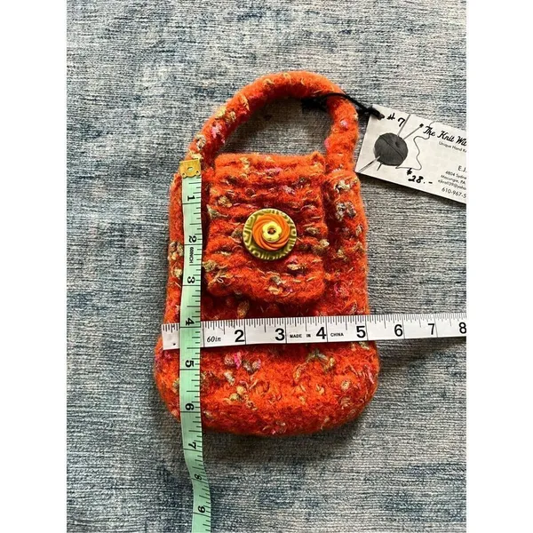 Handmade Orange Multi Color Knit Handbag Orange - Image 6