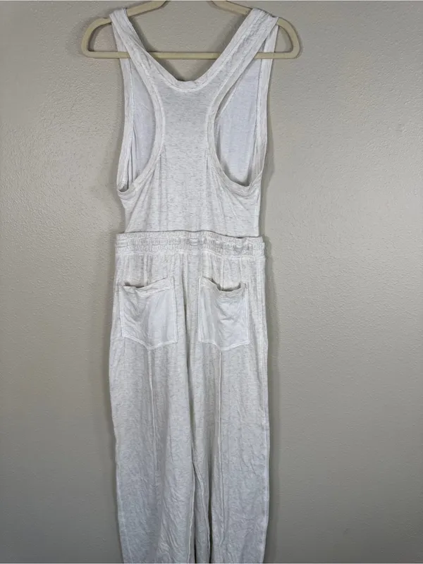 Free People Cream Wait A Minute Jumpsuit Womens M Casual Wide Leg Athleisure - Image 7
