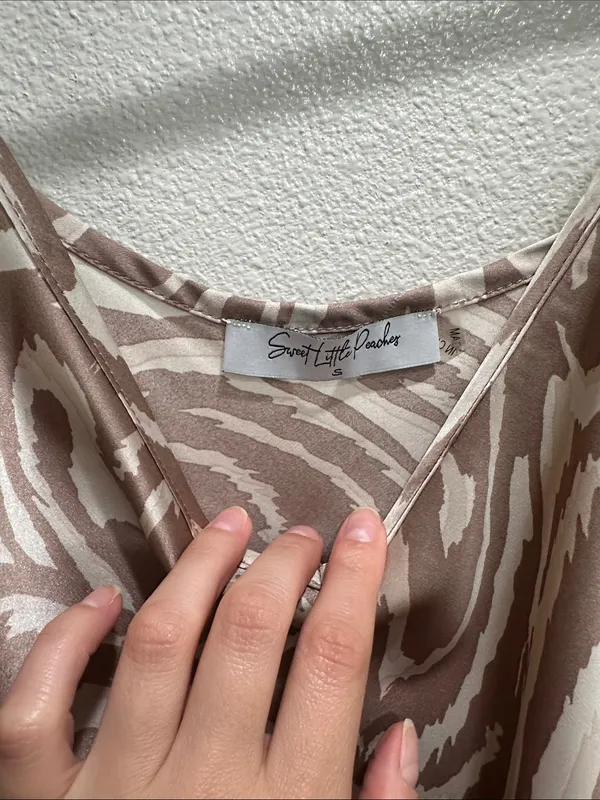 Taupe Zebra-Print Slip Midi Dress with V-Neck - Image 3