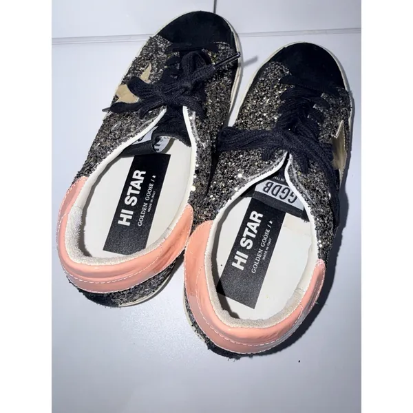 GOLDEN GOOSE Hi Star Glitter Star Black Pink Gold White‎ Women's Sneakers Sz 38 - Image 5