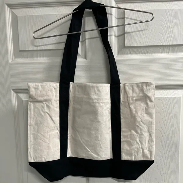 Ivory Canvas Tote Bag with “R” Initial and Black Handles - NWOT - Image 2