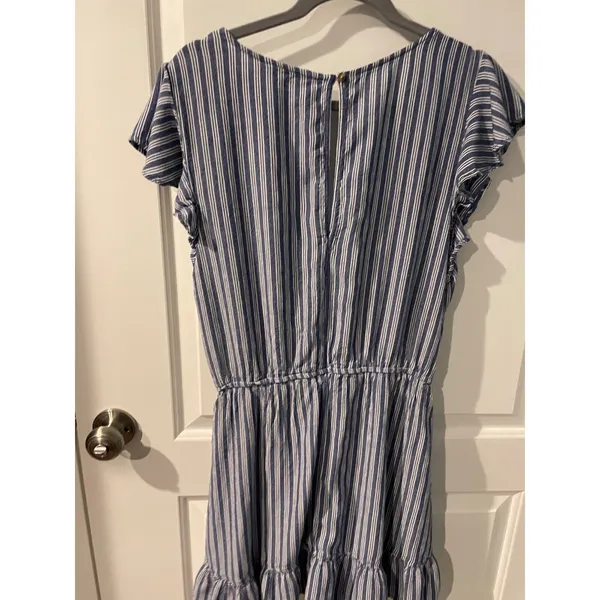 American Eagle Mini Dress Striped Blue White Ruffle Flutter Sleeve Large Coastal - Image 7