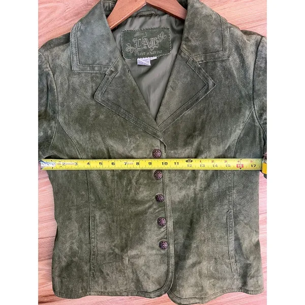 VTG Live A Little Green Suede Leather Jacket Wm MD Boho Y2K 90 Punk Gilmore Girl - Image 12