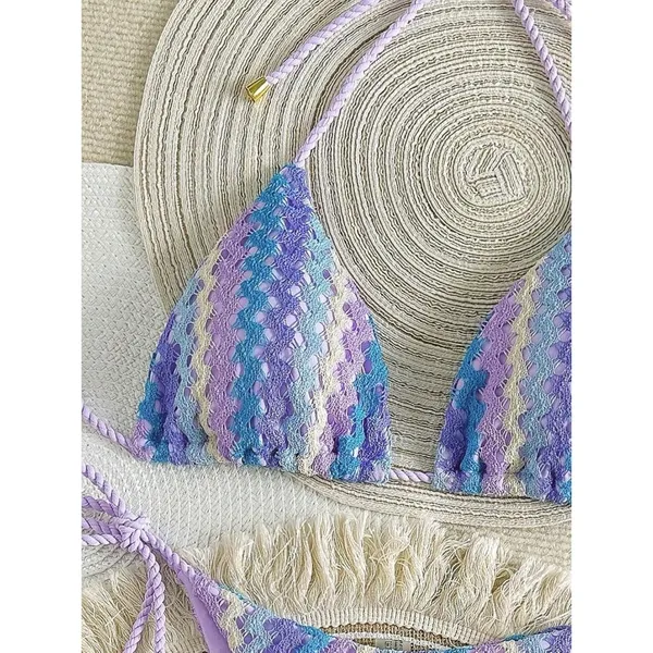 ZAFUL 2 Piece Triangle Bikini Swim Knitted Halter Bathing Suit US LARGE - Image 3