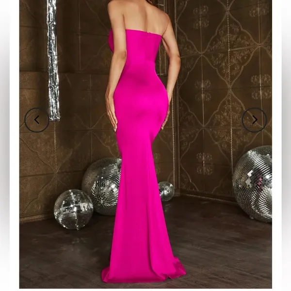FAERIESTY Solid Mermaid Hem Tube Pink Strapless Evening Gown Size Small. - Image 2