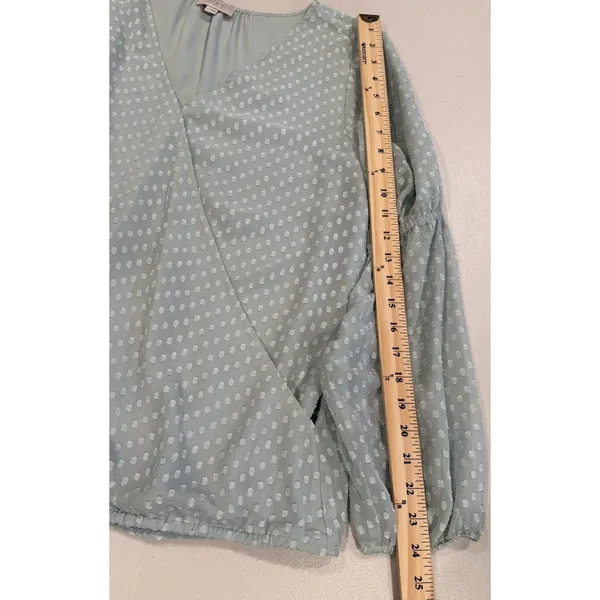 Loft Top Womens Medium Mint Green Swiss Dot Polka Dot Faux Wrap Work Office - Image 4