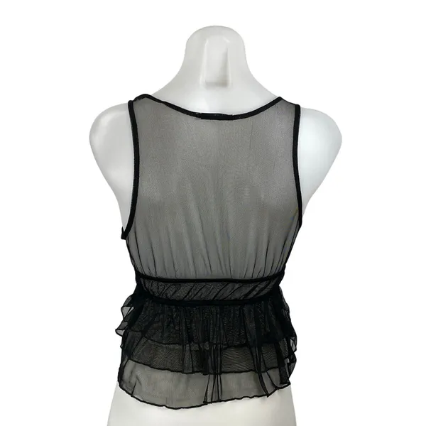 Zara Women's Black Sleeveless Mesh Ruffle Tiered Peplum Tank Blouse Top Size S - Image 4