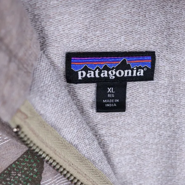 Patagonia Zip Up Hoodie Women XL Tan Bird Graphic Organic Cotton Fleece Jacket - Image 3
