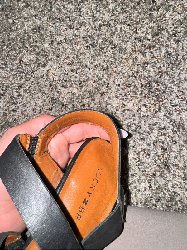 Lucky Brand Black Strappy Leather Slingback Heel Sandals - Image 4