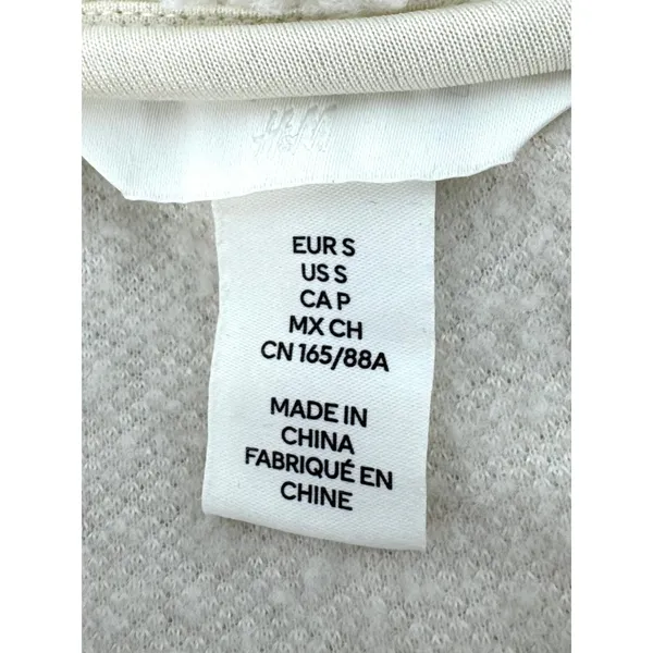 H&M Cream Teddy Fleece Zip Up Jacket Faux Fur Cropped Pockets S‎ - Image 5