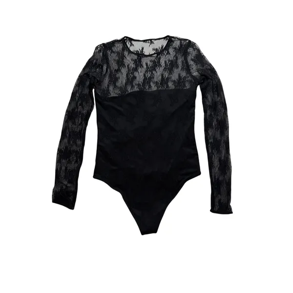 Abercrombie Black Lace Long Sleeve Bodysuit Small Sheer Mesh - Image 4