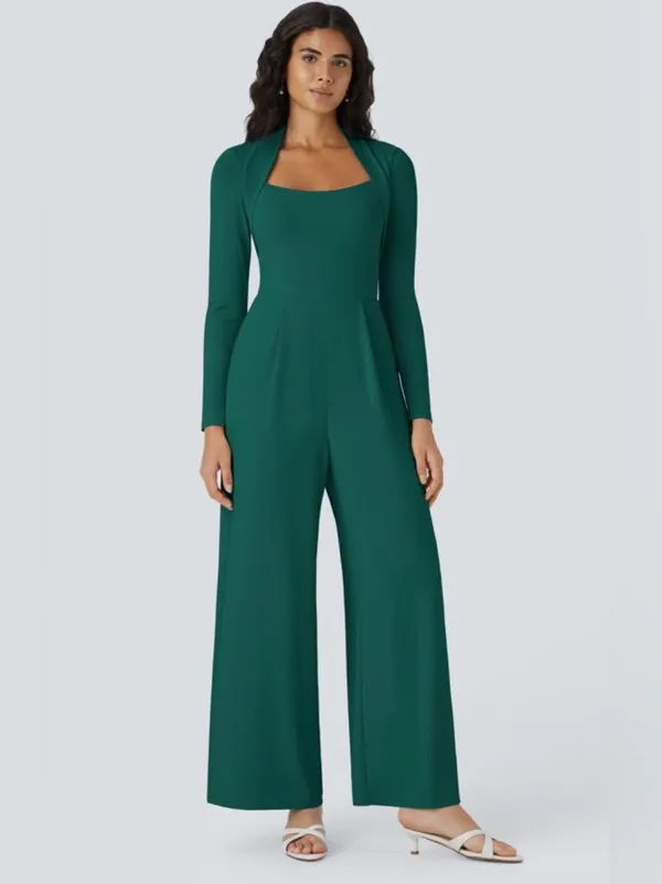 Halara long sleeve wide leg jumpsuit women’s L NWT rain forest green wedding - Image 6
