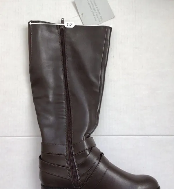 Life Stride Equestrian Tall Brown Subtle Wide Calf Heeled Boots Zip Up 5 - Image 6