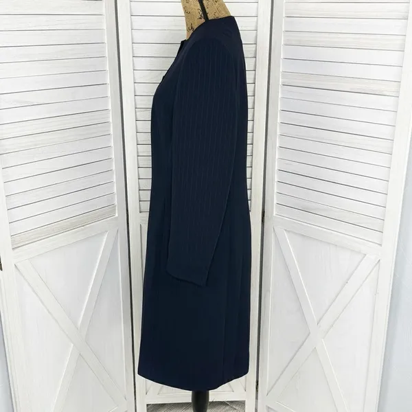 Dress Barn Pinstripe Long Line Blazer‎ Jacket Blue Tan 10 Suit Coat - Image 2