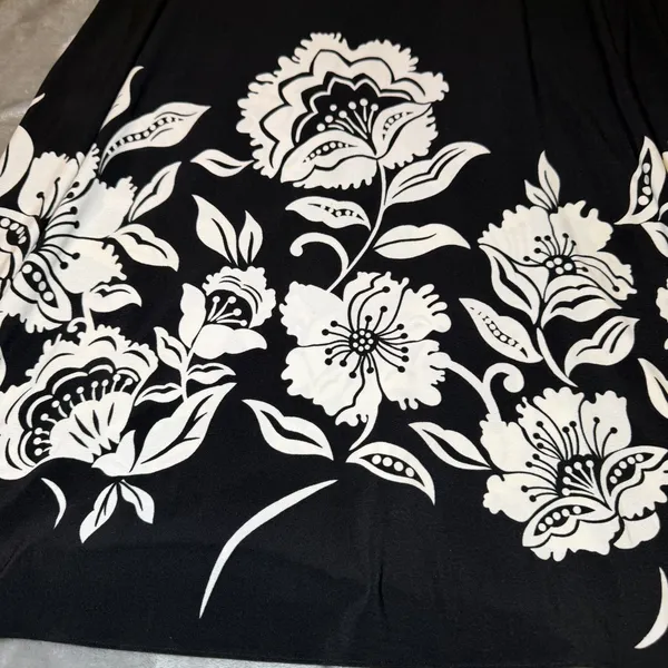 White House Black Market Womens Size 14 Black White Floral Draped Midi Dress - Image 7