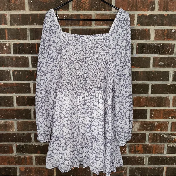 NWT 1.State Purple Floral Long Blouson Sleeve Smocked Ruffle Hem Dress - Image 5