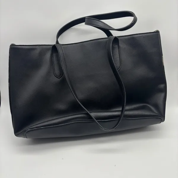 Guess Black Saffiano Faux Leather Embossed Logo Tote Bag Shoulder Purse - Image 2