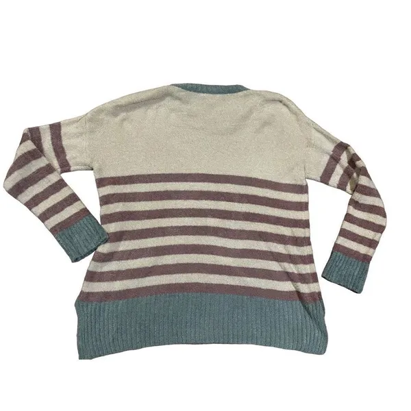 Easel Los Angeles cream, dark pink & teal‎ striped soft sweater size large - Image 2