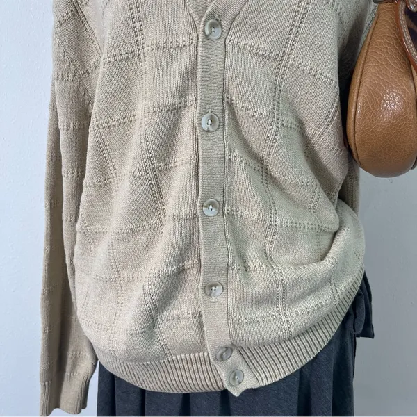 American Vintage Vintage 90s Grandpa Cream Knit Button‎ Cardigan Sweater Womens Large - Image 3