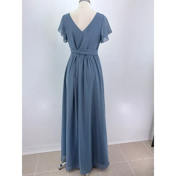 Revelry Maxi Dress Blue Chiffon Flutter Sleeve Wrap Gown Size 10 - Image 5