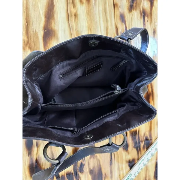 Vintage Eddie Bauer Brown Leather M Sized Satchel Purse Western City Classic‎ - Image 11